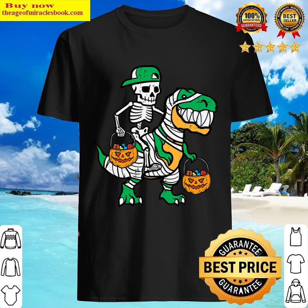 Skeleton Green Cap Dino Toddler Boys Halloween Kids Youth Shirt