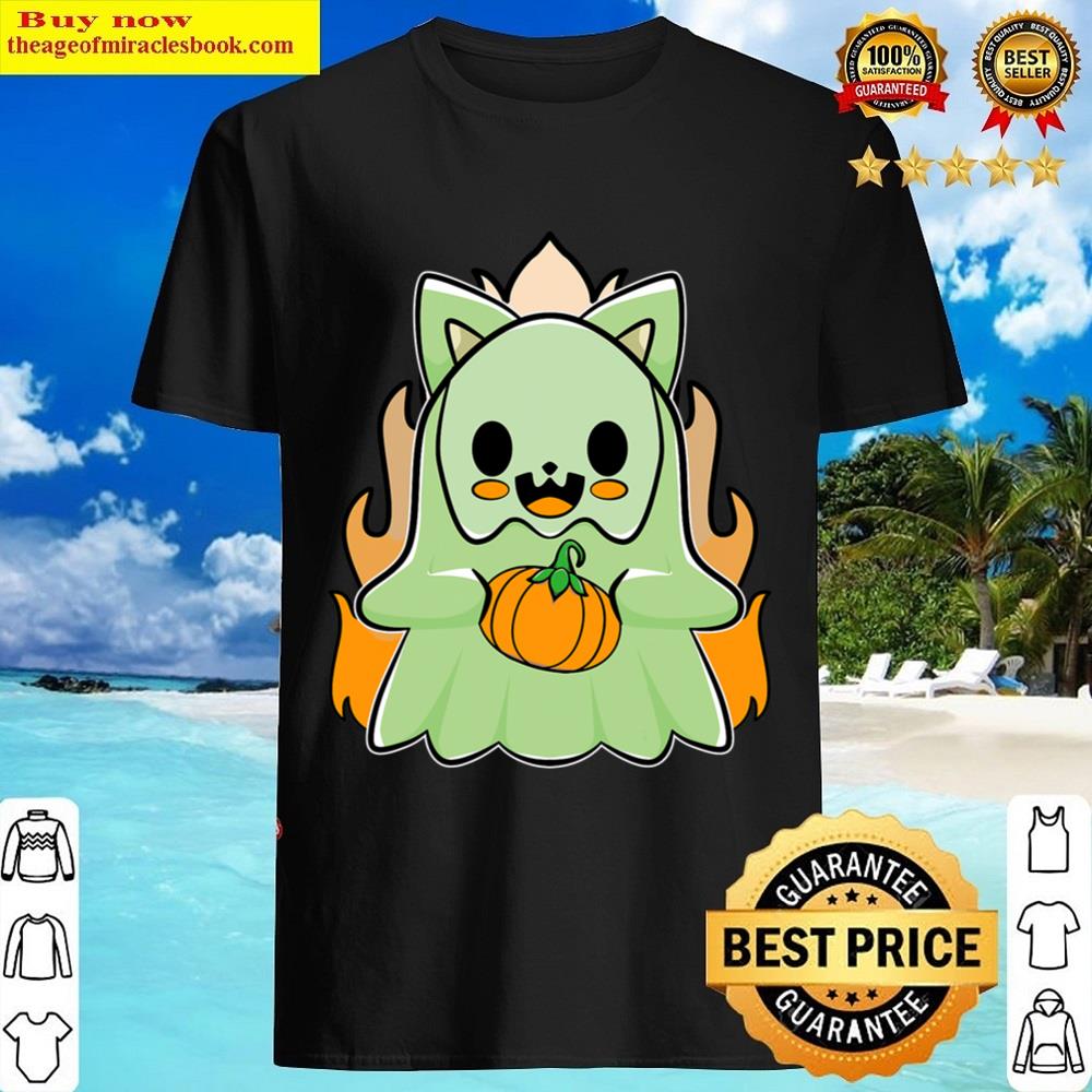 Cute Anime Ghost And Goth Cat Horror Pumpkin For Halloween Shirt
