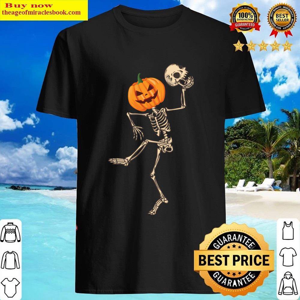 Dancing Skeleton Pumpkin Head Funny Halloween Costume Skull Shirt