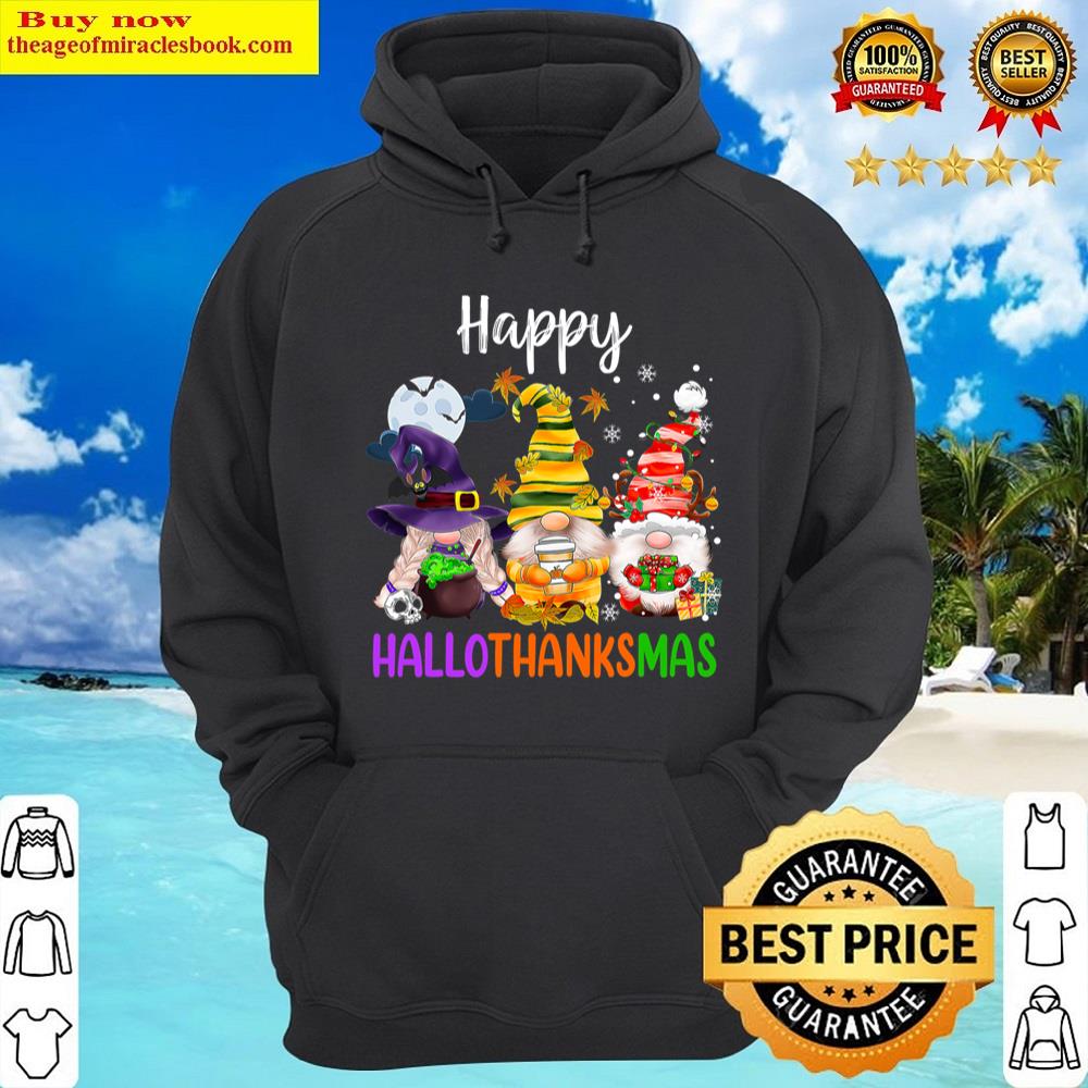 Alternative view of Happy Hallothanksmas Gnomes Halloween Thanksgiving Christmas Shirt