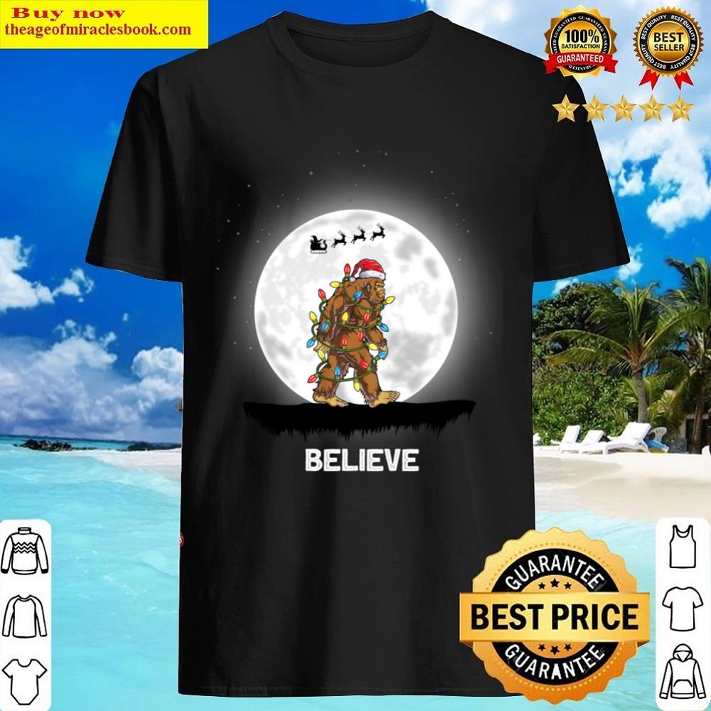 Bigfoot With Santa Hat Christmas Believe Shirt