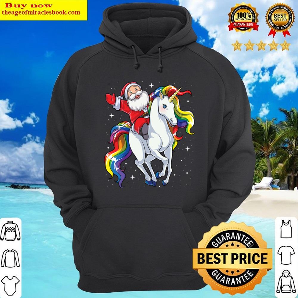Alternative view of Santa Riding Unicorn T Christmas Gifts Rainbow Space Xmas Gifts Ideas Essential Tshir Shirt