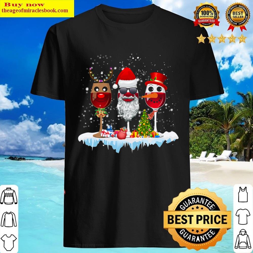 Three Glass Of Red Wine Santa Hat Christmas For Men Essential Shirt