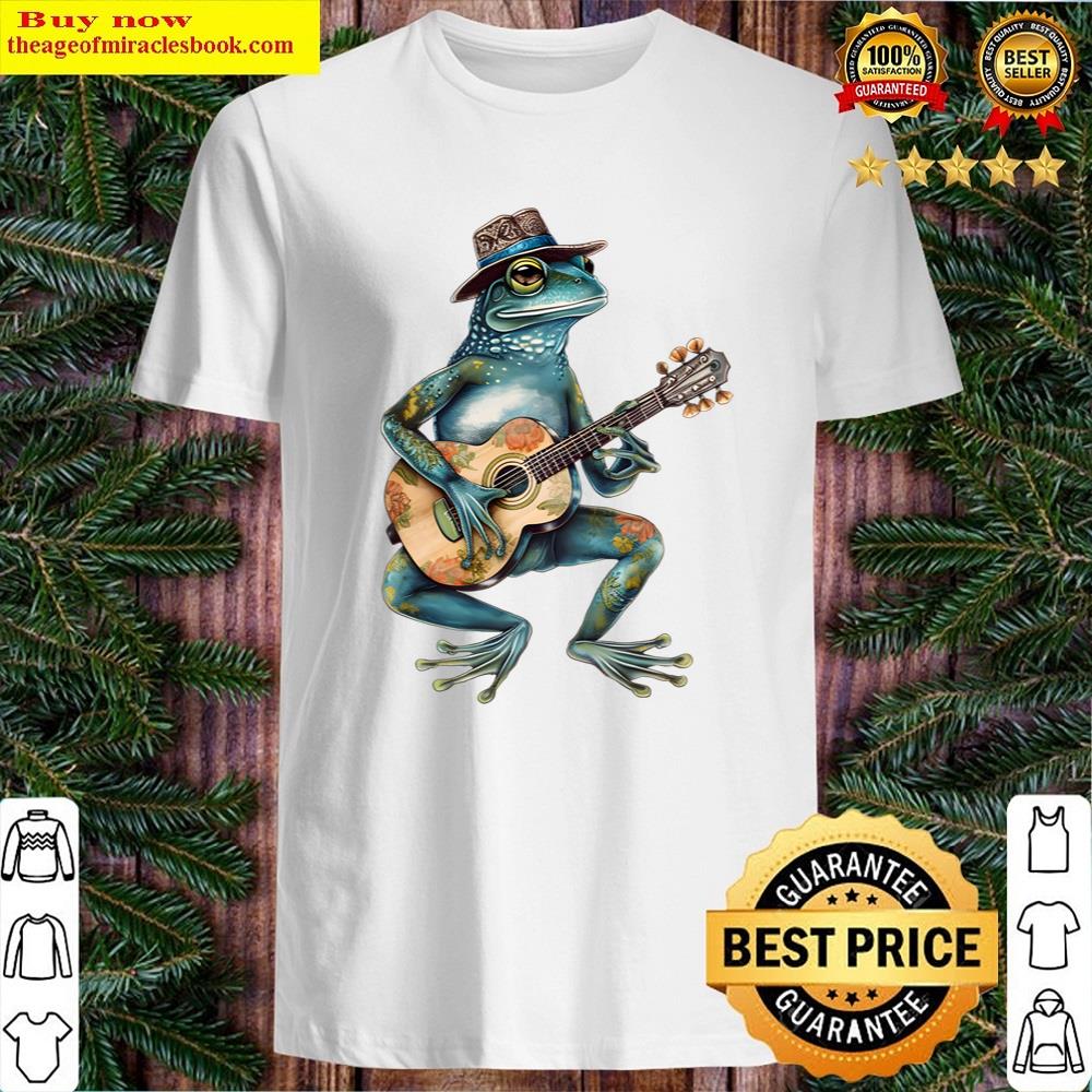 Cottagecore Aesthetic Frog Playing Banjo Guitar Graphic Shirt