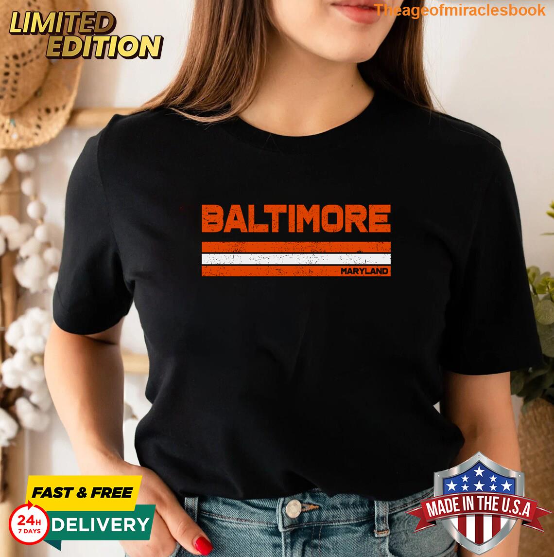 Original Vintage Baltimore Retro Stripe Baltimore City Baltimore Retro Baltimore Athletic T-shirt - Image 3