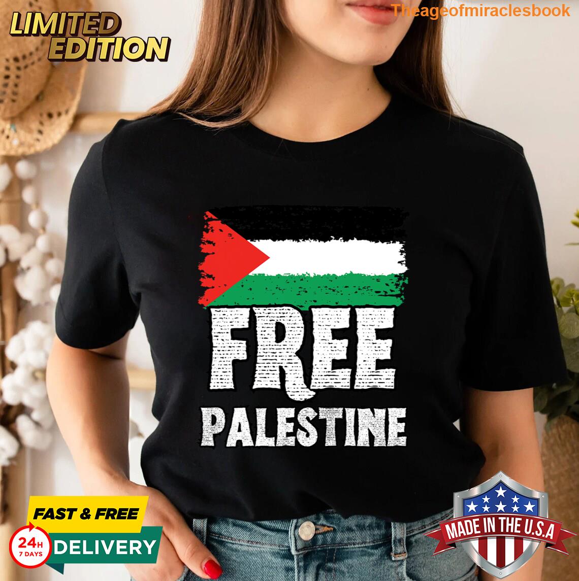 Free Palestine English Text Flag T-Shirt main image 0