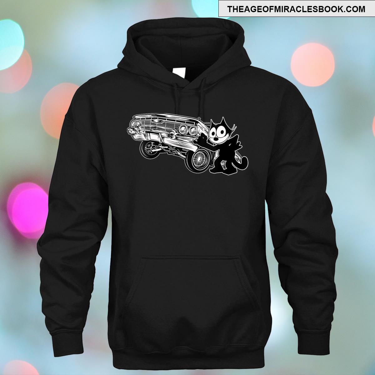 Felix Cat Cartoon Lowrider Hydraulic Bounce Tilt Car Club Vneck T-shirt