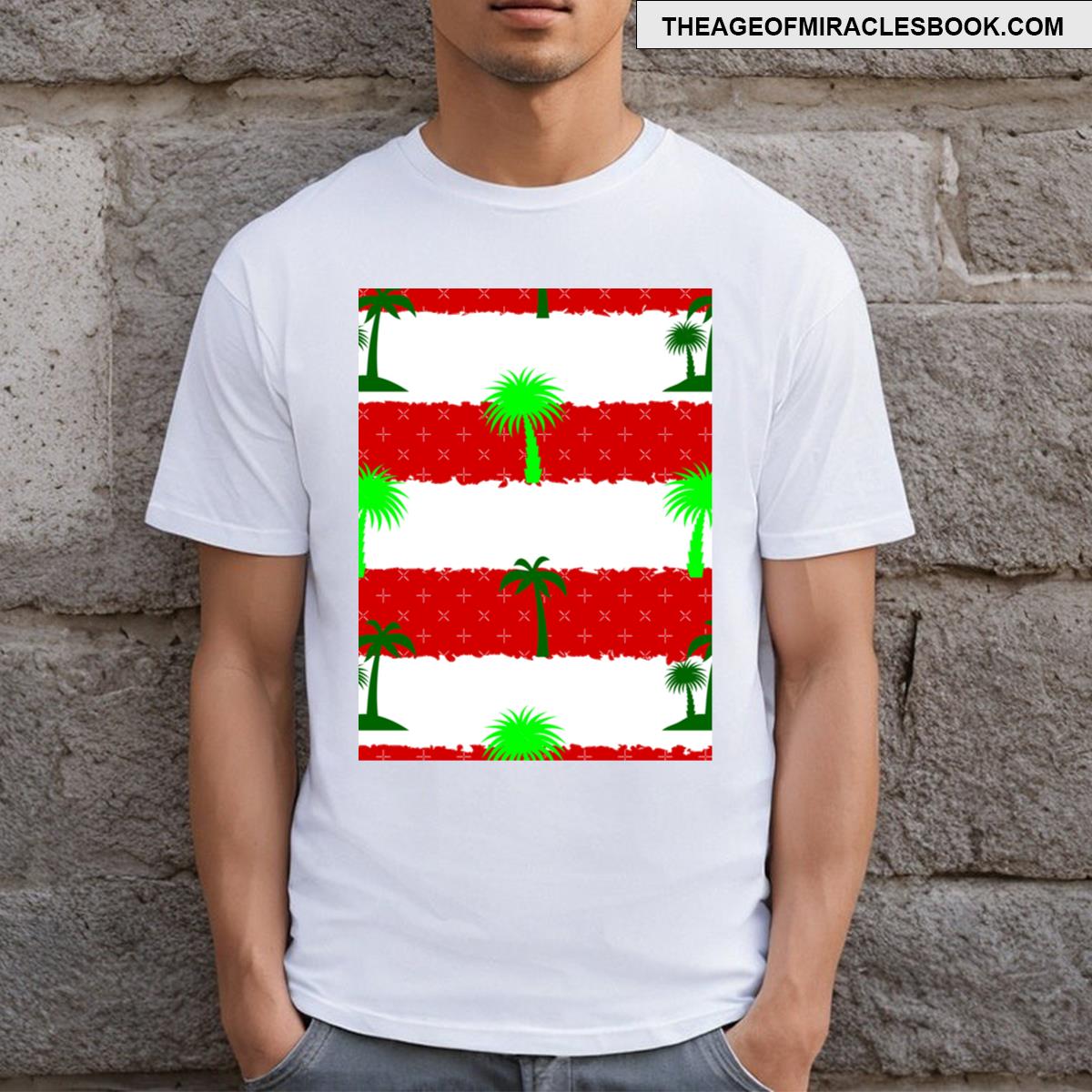 Tropical Christmas Palm Trees Striped T-shirt