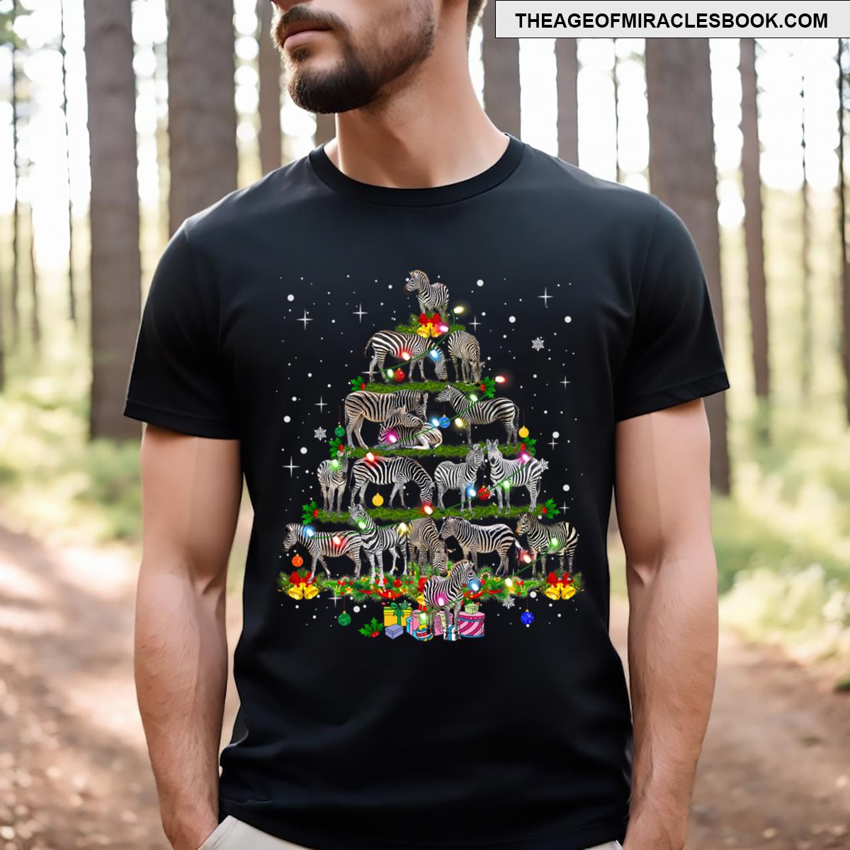Zebra Christmas Tree Lights Funny Lover Zebra Pajama T-shirt