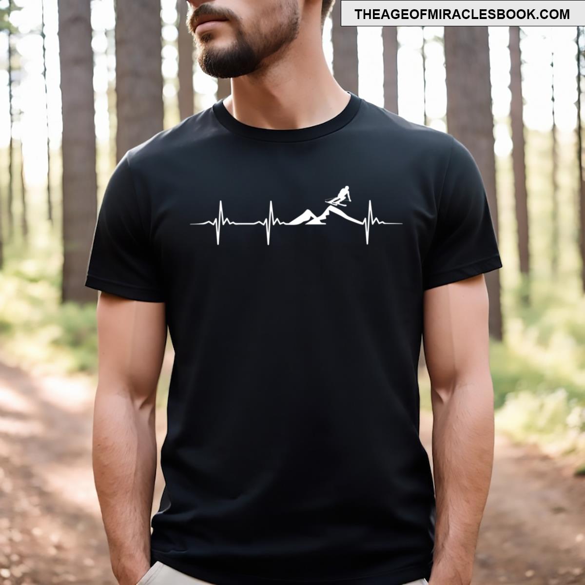 Ski Snowboarding Heartbeat Skiing Winter Sports Gift For Skiers T-shirt