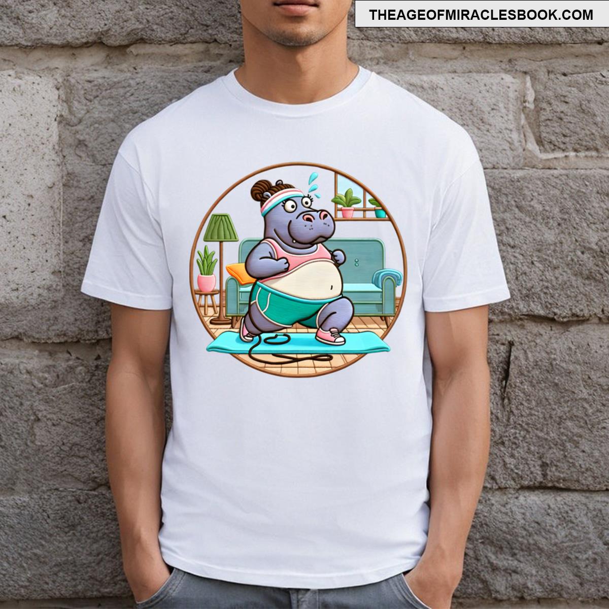 Hippo Yoga Embroidery Design Mindfulness And Relaxation Art T-shirt