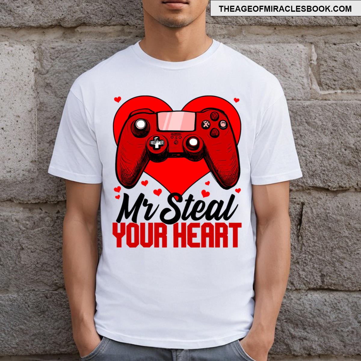 Mr Steal Your Heart Game Controllers Valentines Day Boy Men T-shirt
