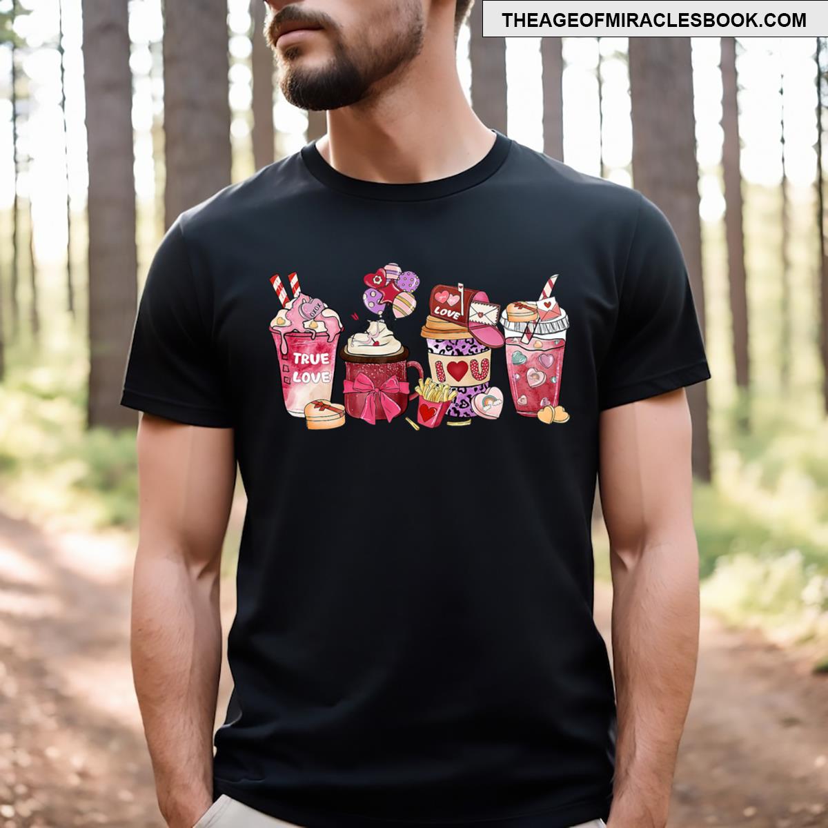 Pink Valentine Latte Iced Coffee Candy Heart Girls T-shirt