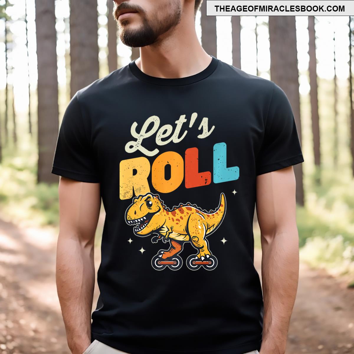 Roller Skating Dinosaur Let’s Roll Retro Skate Skater Kids T-shirt