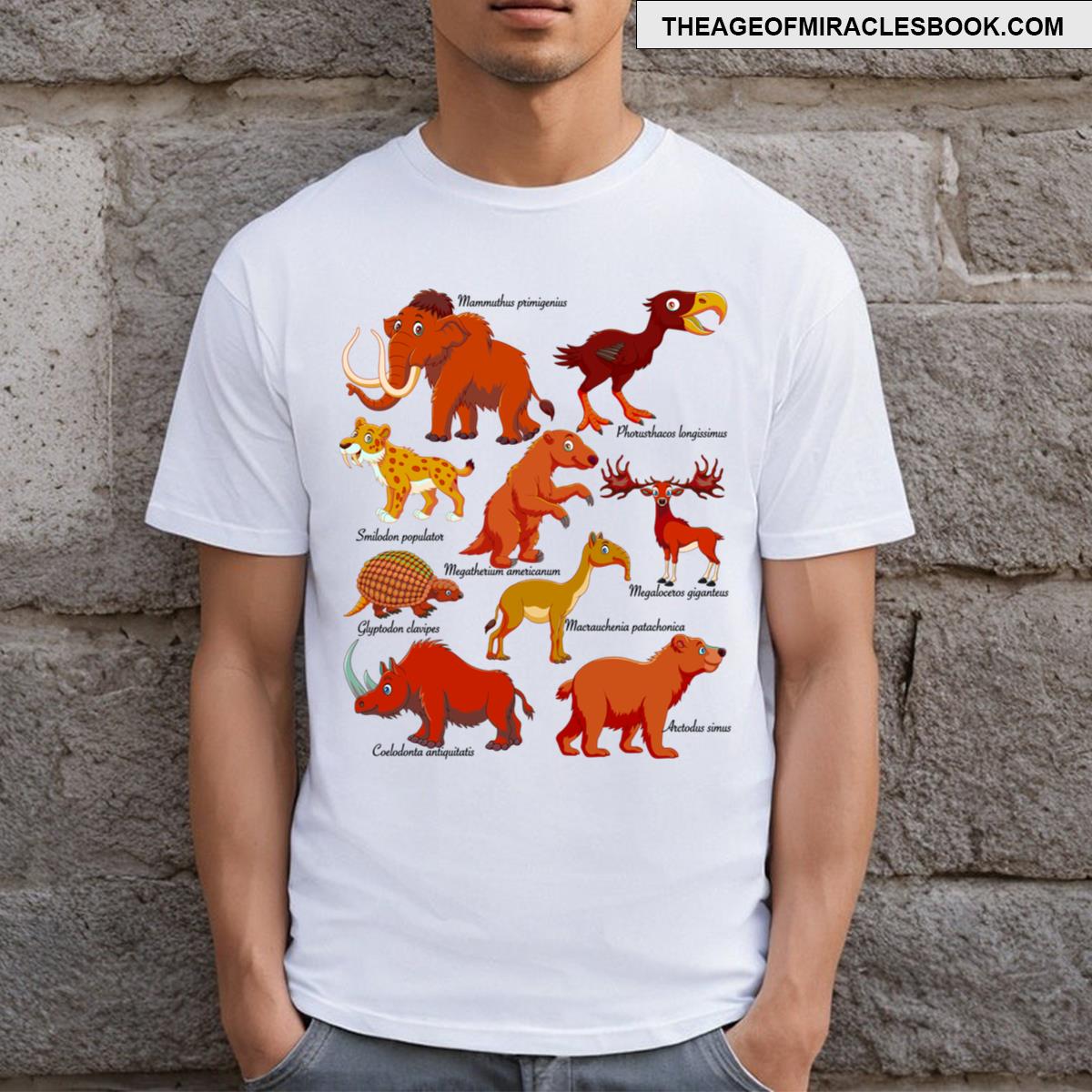 Cute Cartoon Prehistoric Animals Chart For Kids Educational T-shirt