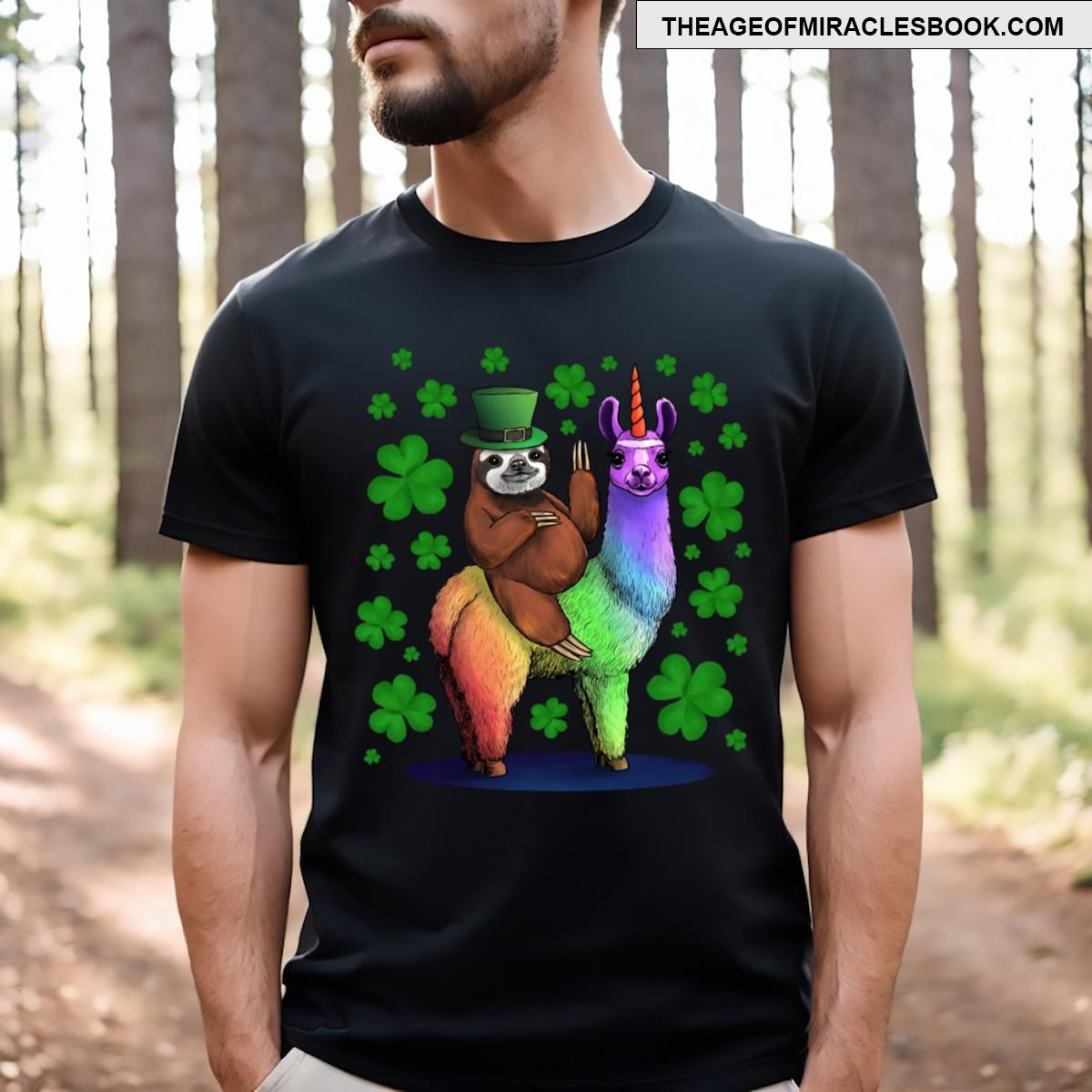 Leprechaun Sloth Riding Llama Unicorn St Patricks Day T-shirt