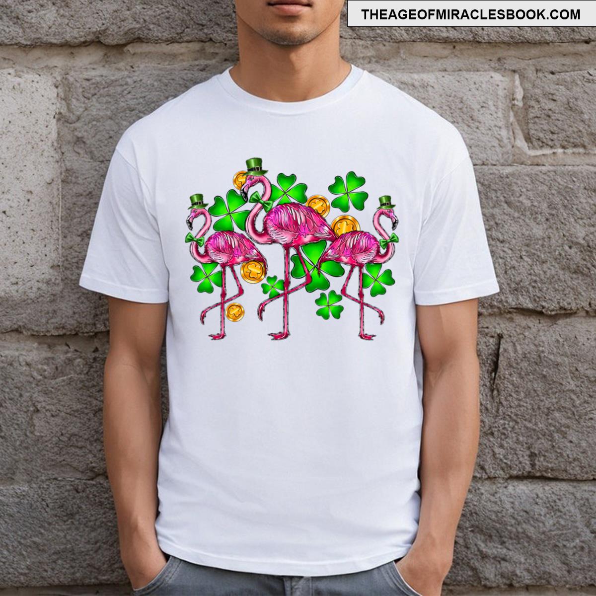 Irish Flamingo St Patricks Day Bird Animal Kids Girls T-shirt