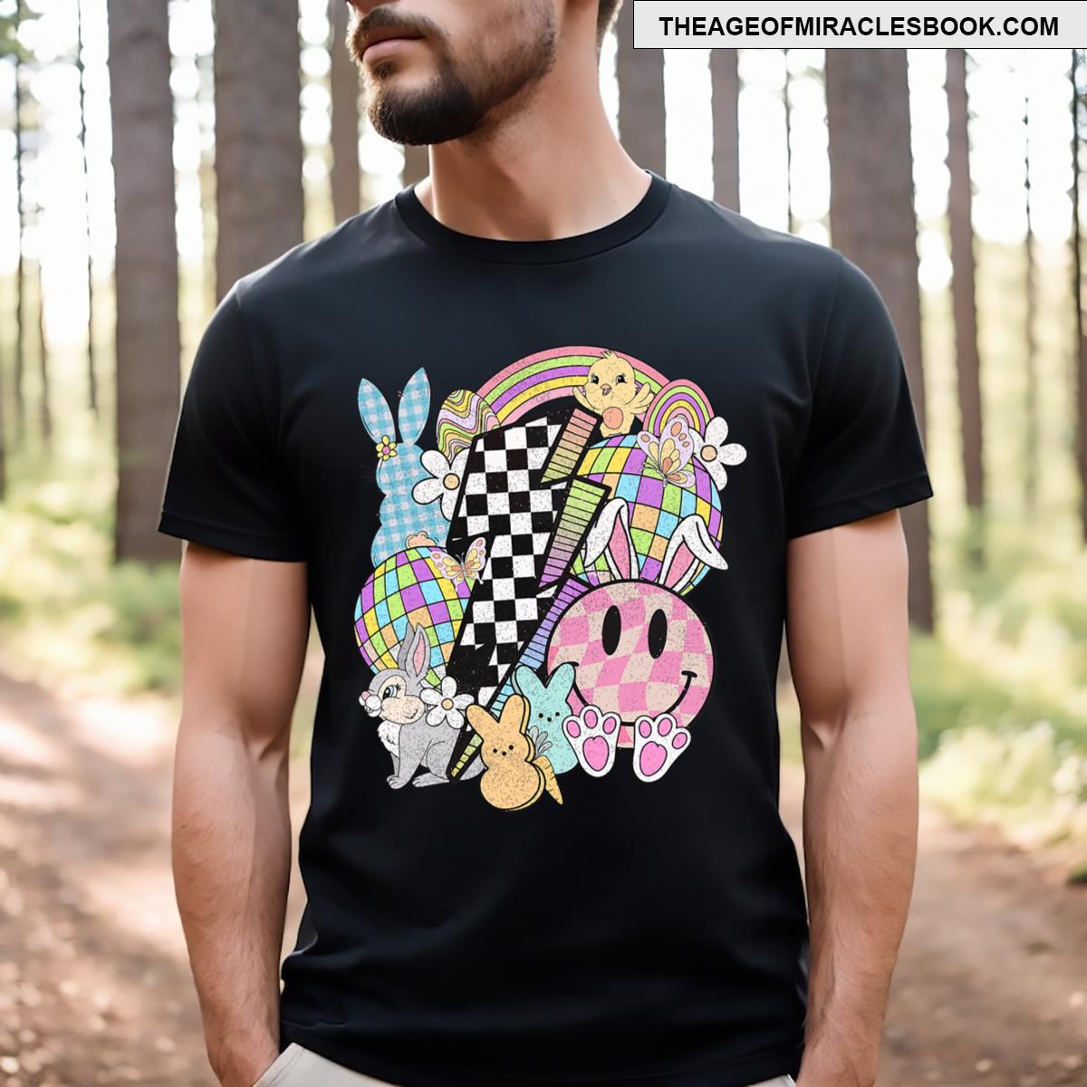 Retro Groovy Happy Easter Bunny Smile Face For Girls T-shirt