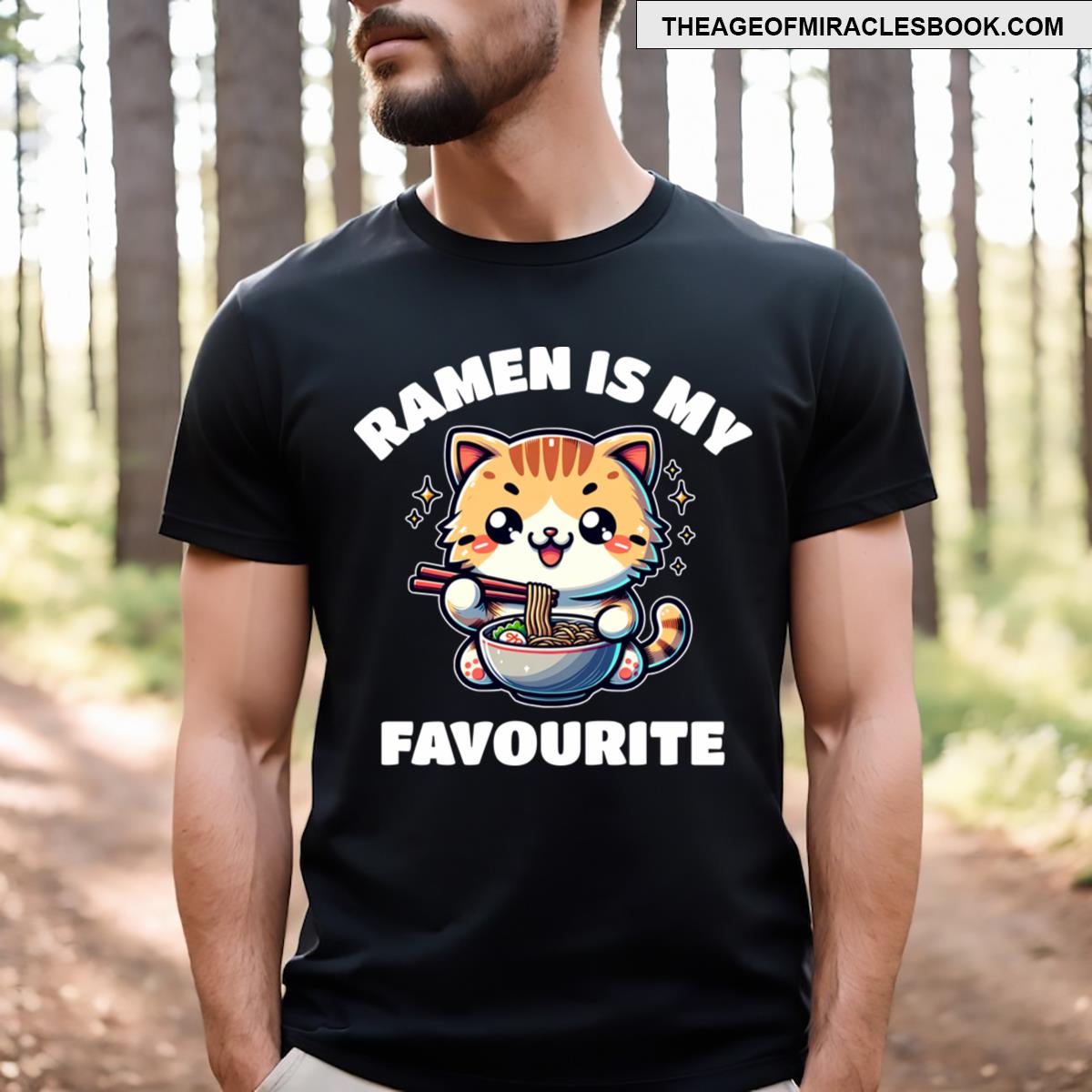 Cute Cat Eating Noodles Japanese Food T-shirt