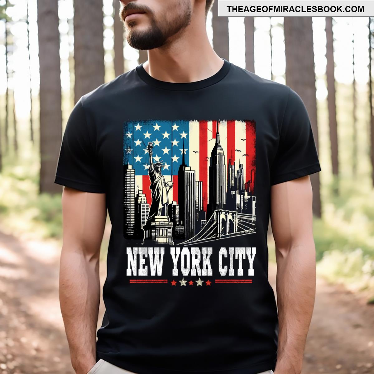 New York City Skyline Patriotic Graphic Design Usa Flag Pride T-shirt