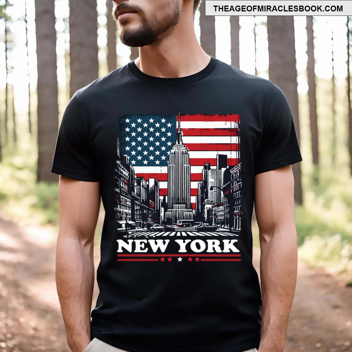 New York City Skyline Patriotic Graphic Usa Flag Design T-shirt