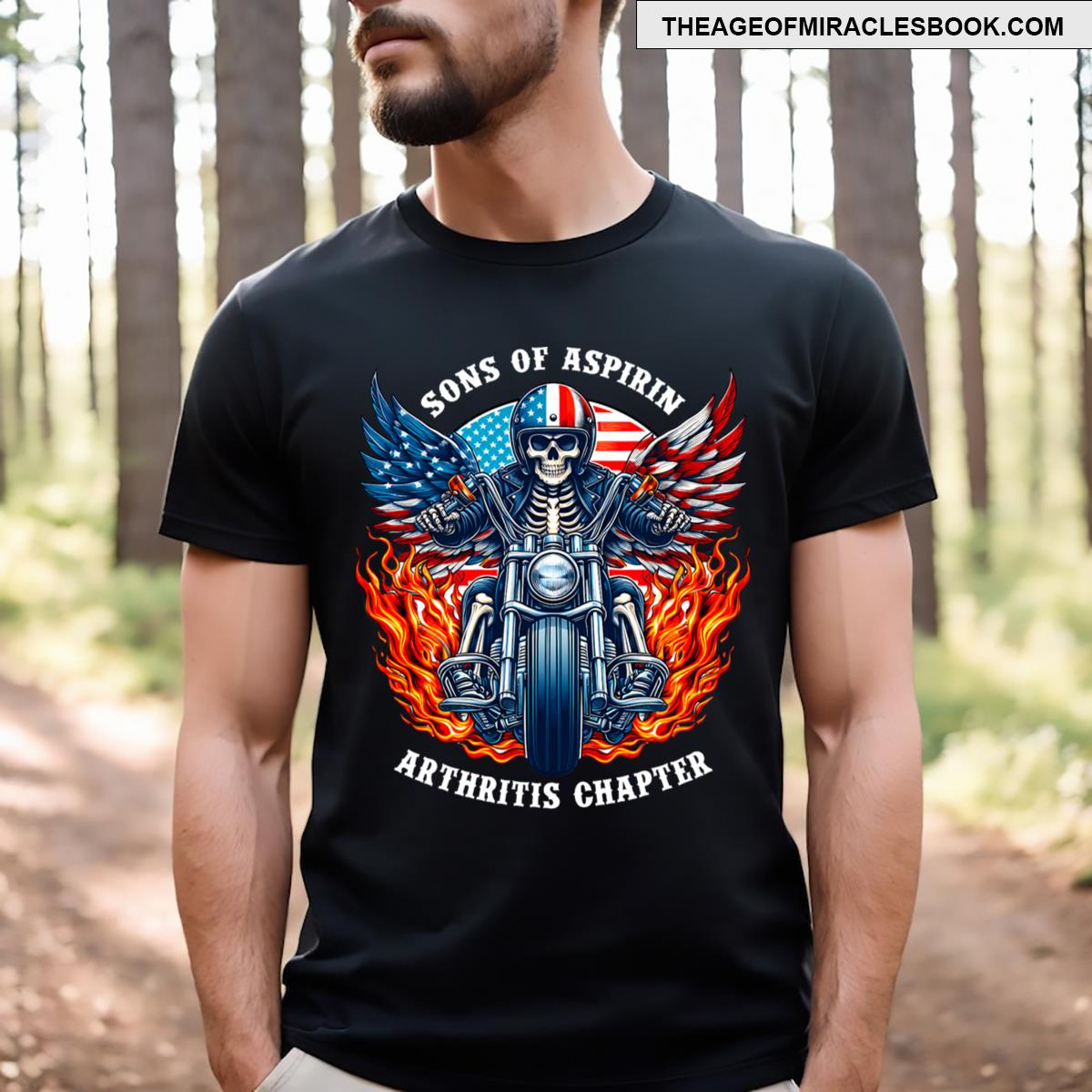 Sons Of Aspirin Arthritis Chapter Skeleton Motorcycle Rider T-shirt