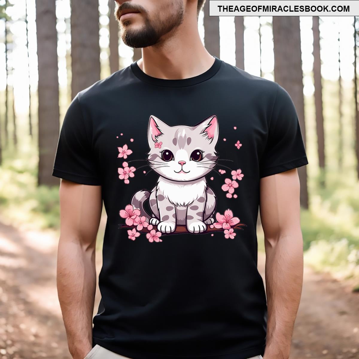 Cute Cat With Cherry Blossoms I Kids Cat T-shirt