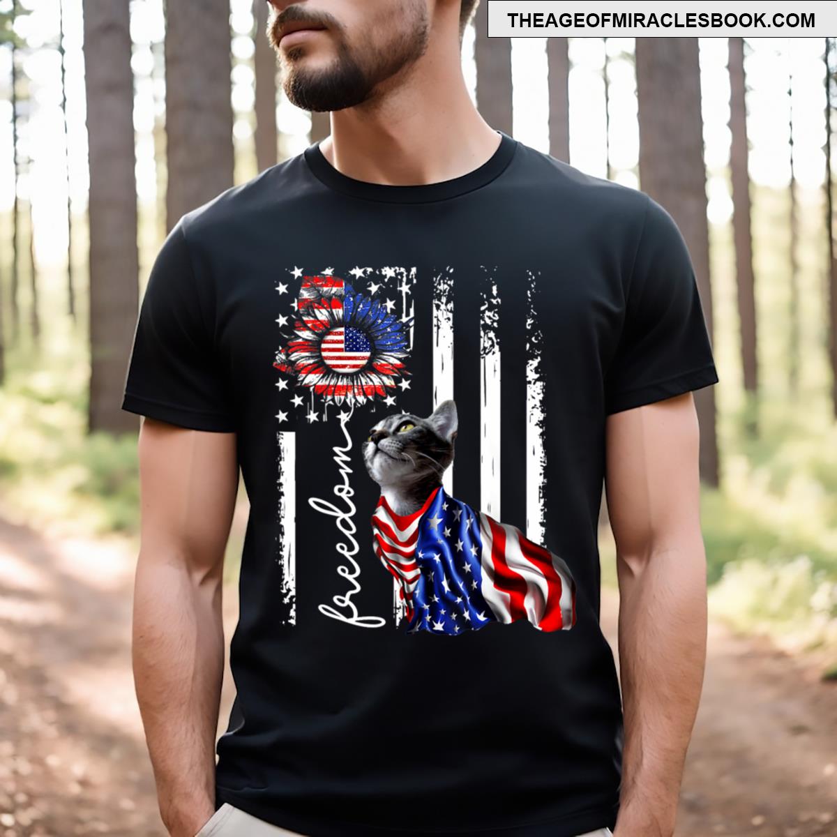 Patriotic 4th Of July Cat Freedom Cat American Flag America T-shirt
