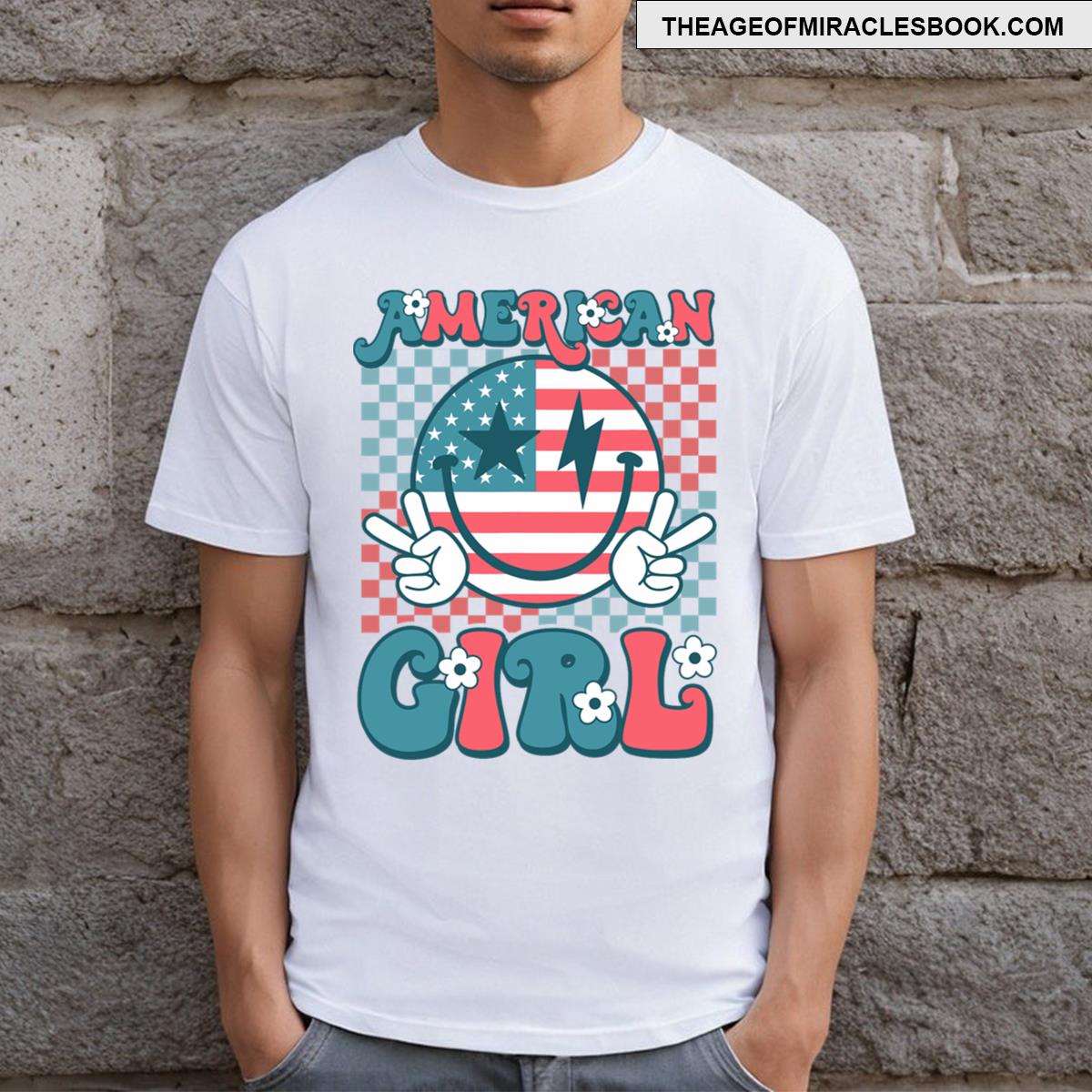 Retro Groovy Fourth 4th Of July Smile American Girl T-shirt