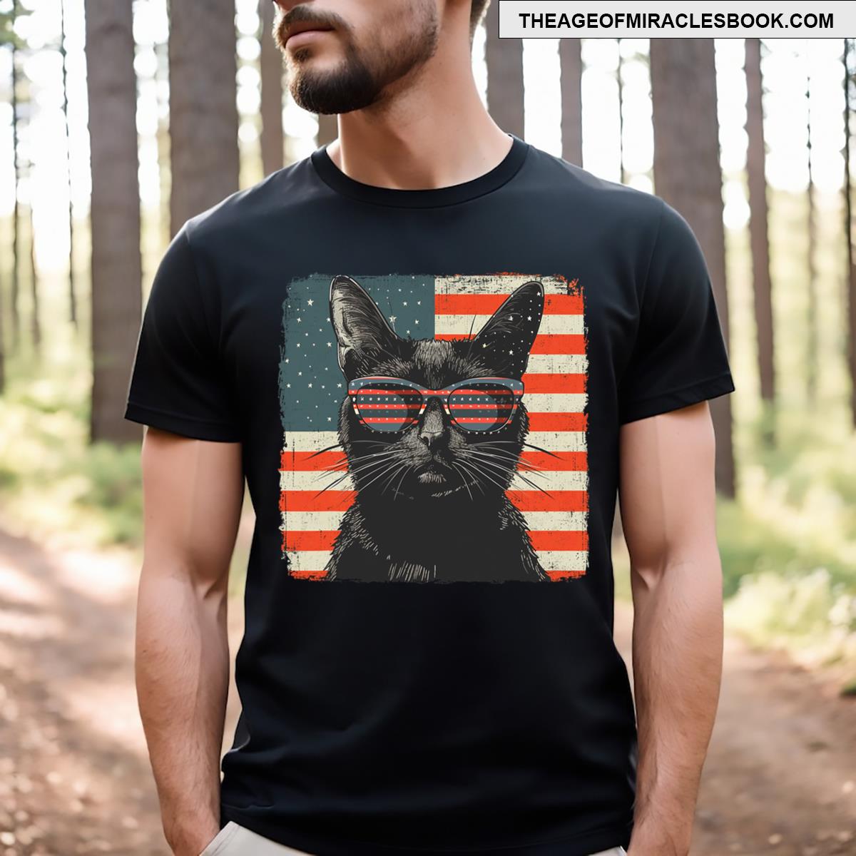 Patriotic Black Cat 4th Of July Men Kids T-shirt