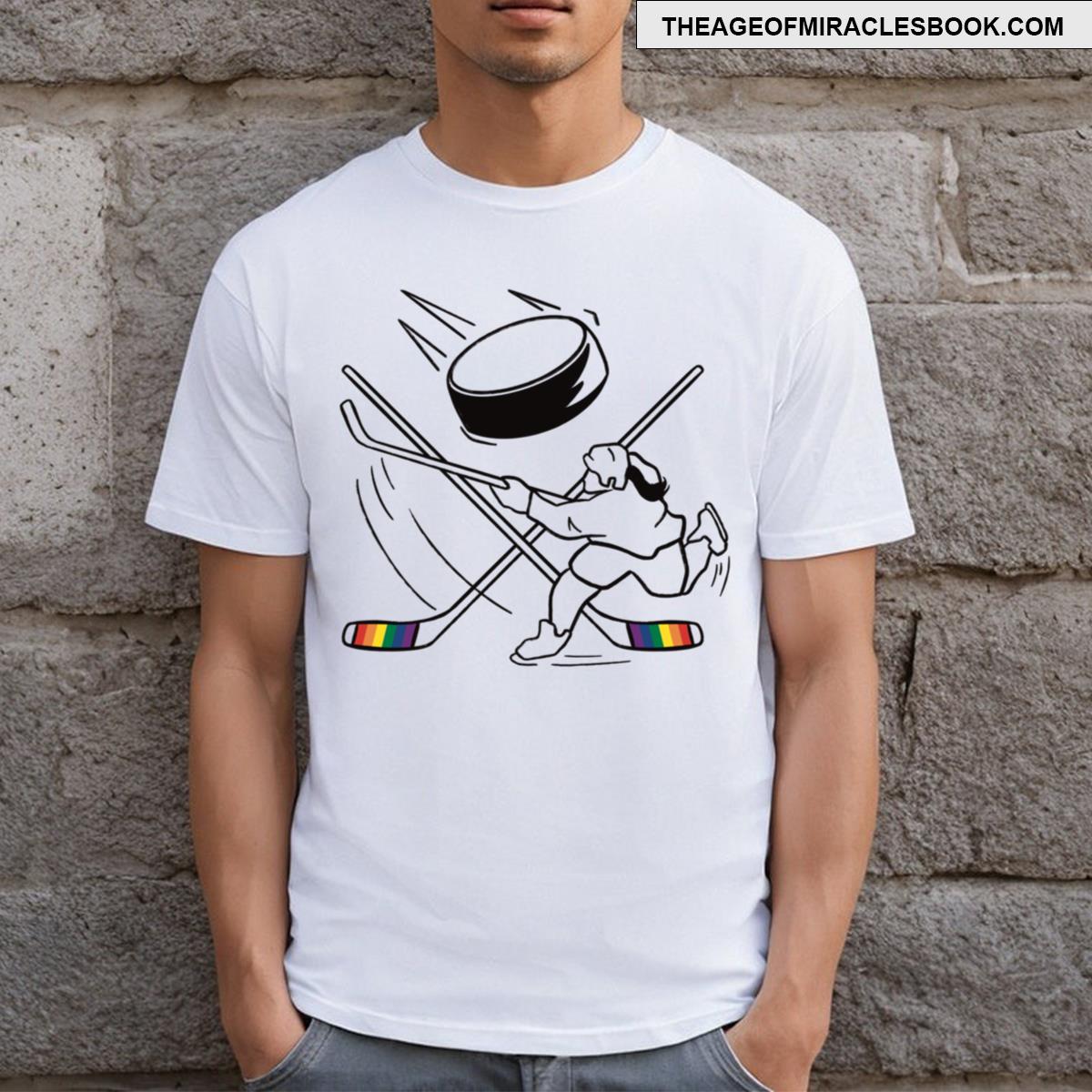 Pride Hockey Player With Ponytail Lgbt+ Hockey Design T-shirt