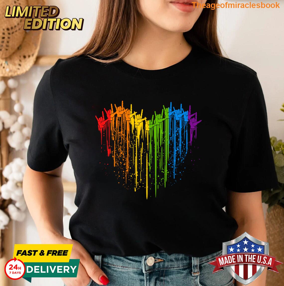 I Love You Hand Sign Rainbow Heart Asl Gay Pride Lgbt Pride T-shirt 