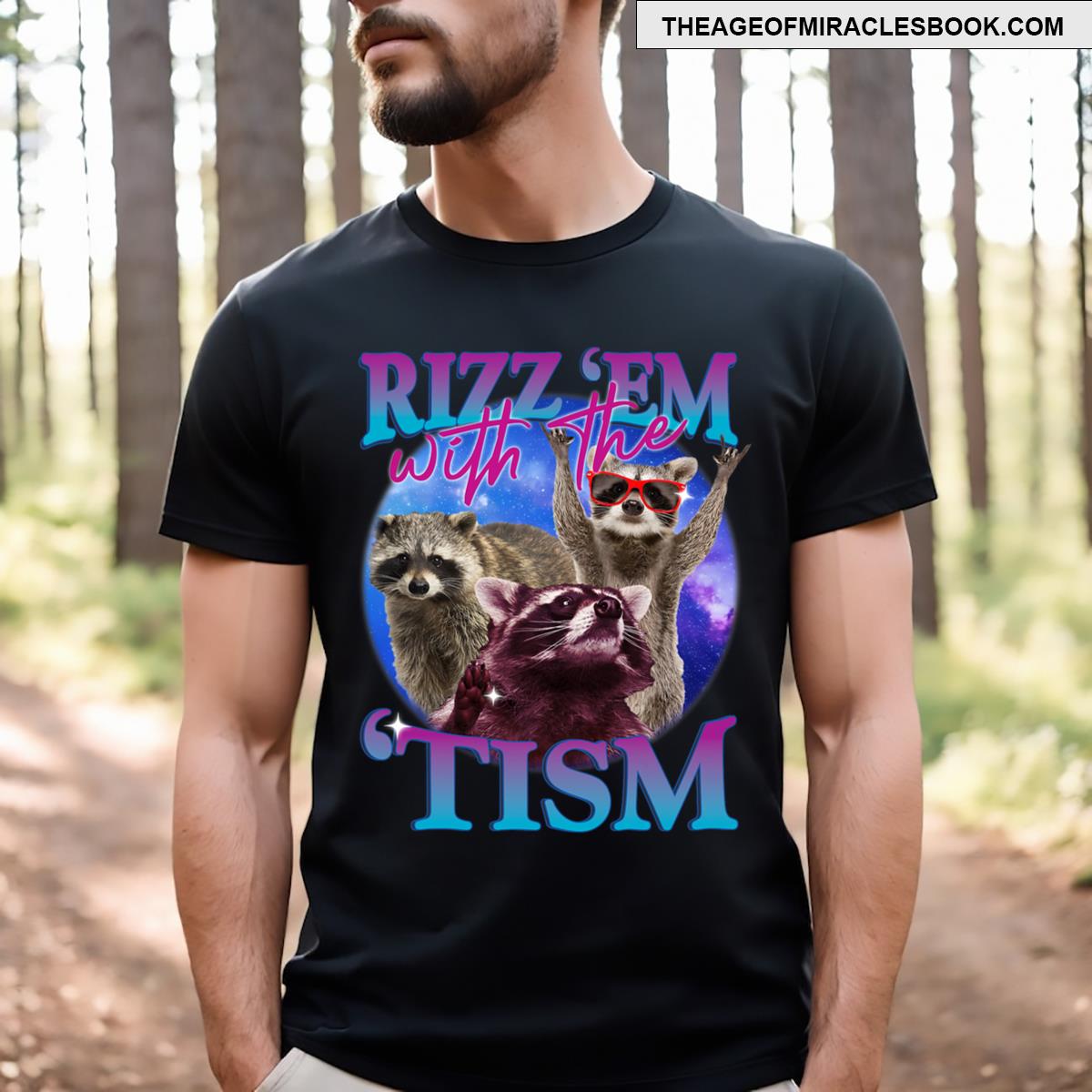 Rizz Em With The Tism Retro Funny Raccoon Meme T-shirt