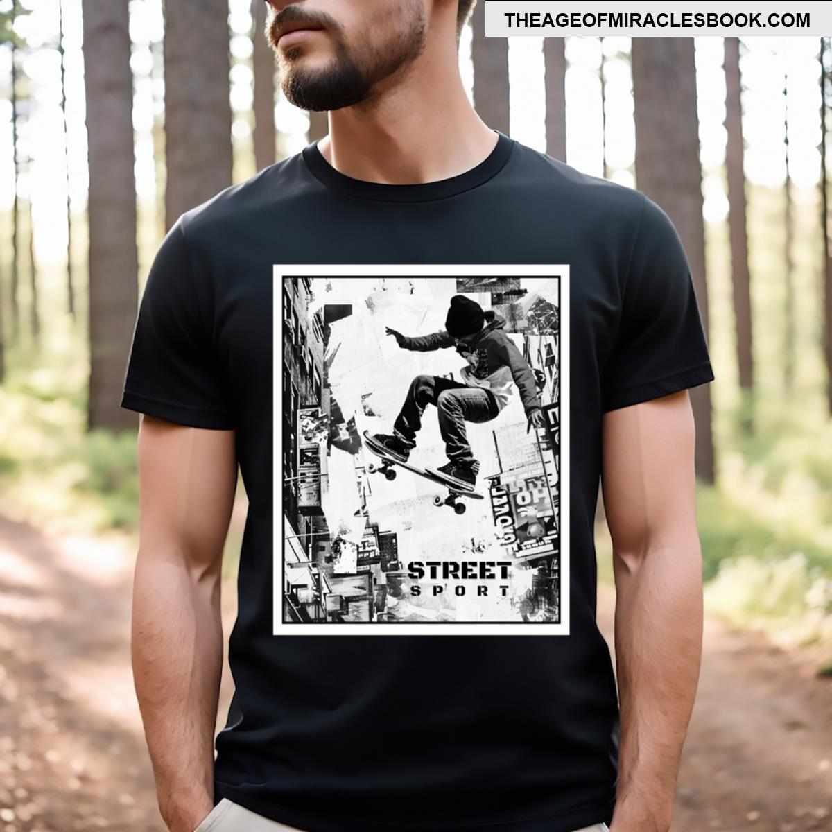 Street Sport Monochromatic Skateboarding Theme Graphics Old School T-shirt