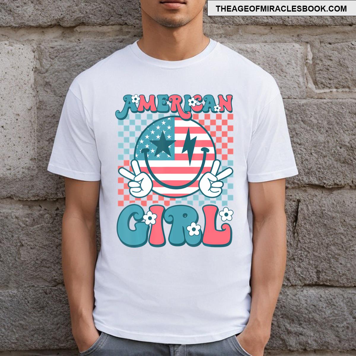 Retro Groovy Fourth 4th Of July Smile American Girl T-shirt