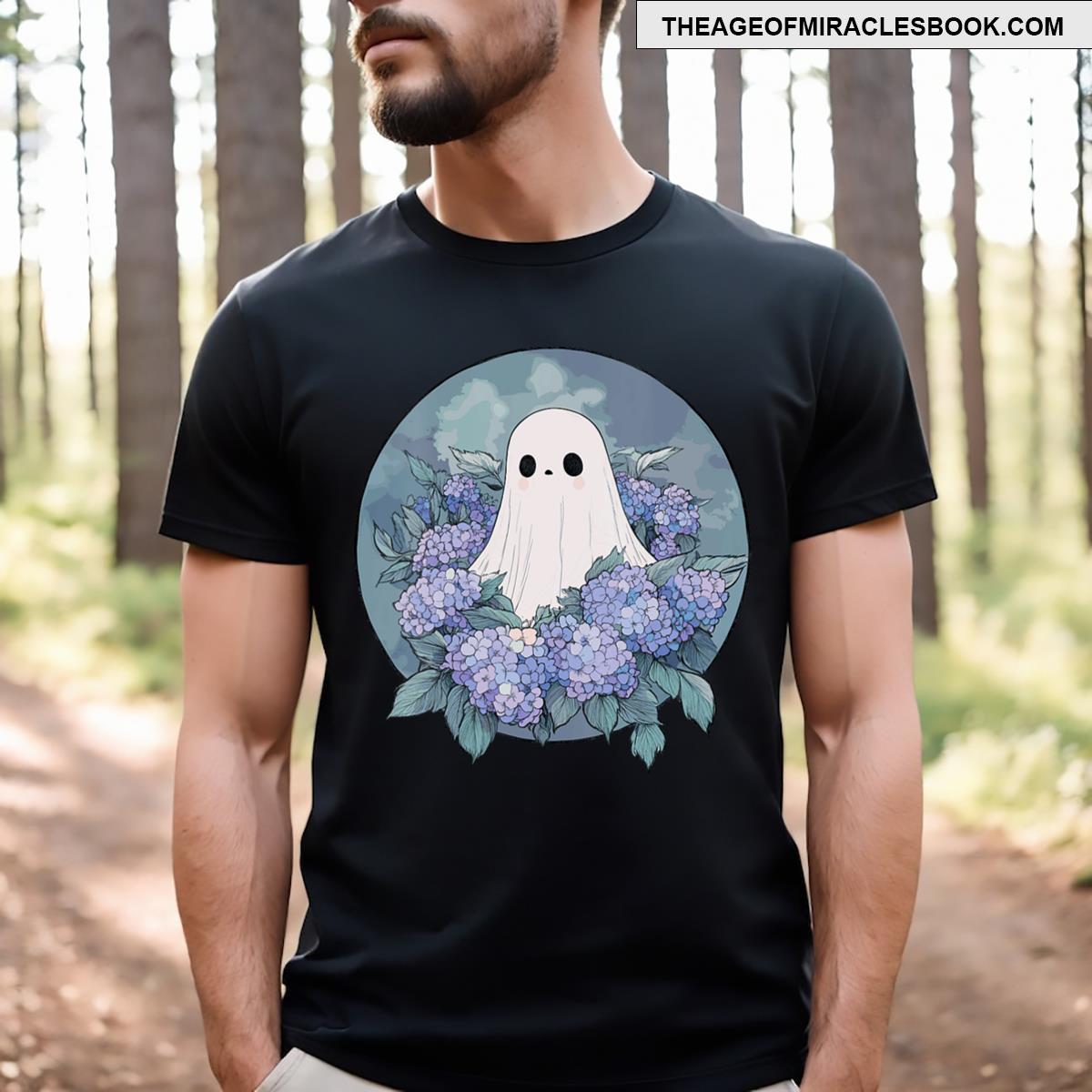 Womens Retro Ghost Halloween Flowers Spooky Vibes Party V Neck T-shirt