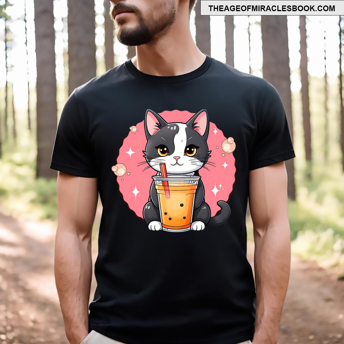 Cute Kawaii Cat Boba Tea Japanese Style Tuxedo Kitten T-shirt
