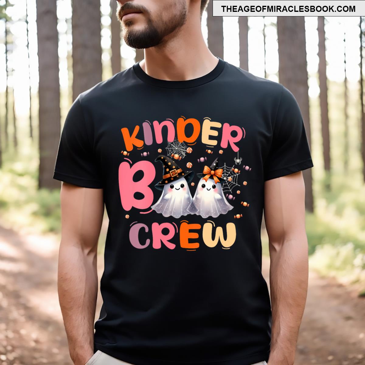 Womens Retro Kinder Boo Crew Halloween Costume Kindergarten Kids V Neck T-shirt