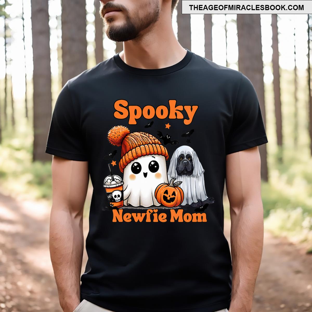 Womens Spooky Newfie Mom Newfoundland Dog Ghost Halloween V Neck T-shirt