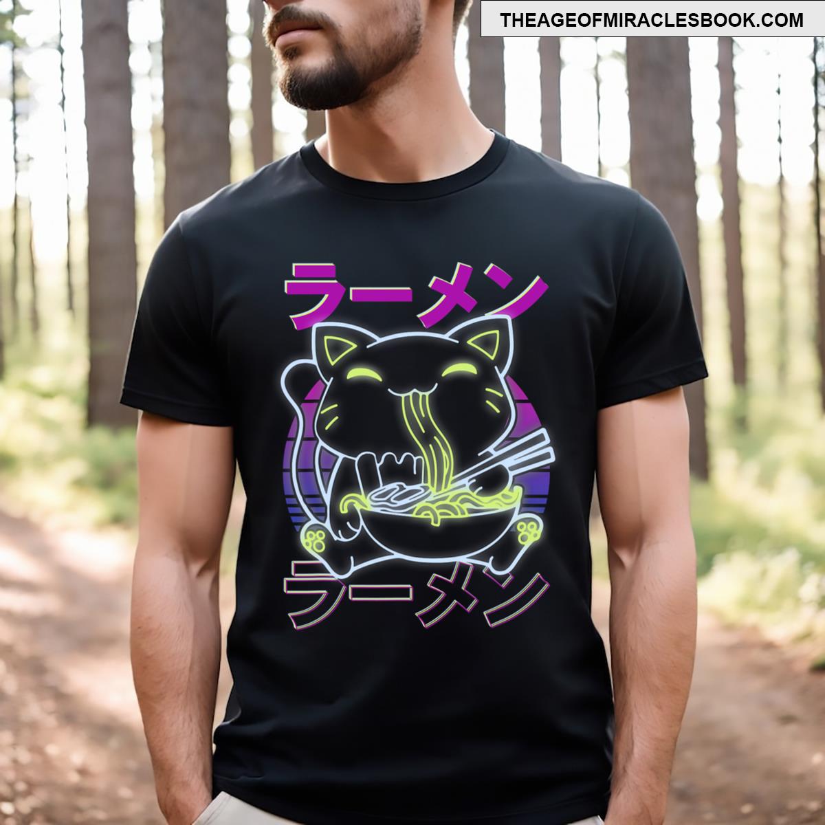 Funny Kawaii Cat Retro Japanese Ramen Noodle Aesthetic Art T-shirt