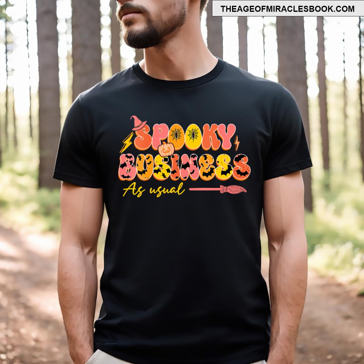 Womens Spooky Business As Usual Halloween Groovy Funny V Neck T-shirt