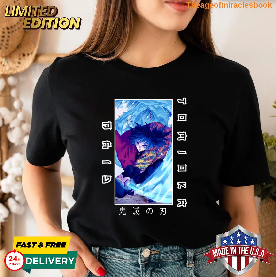 Giyu Tomioka Demon Slayer Women V-Neck T-Shirt with Green and Orange Cube Water Style Design TS04 main image 1