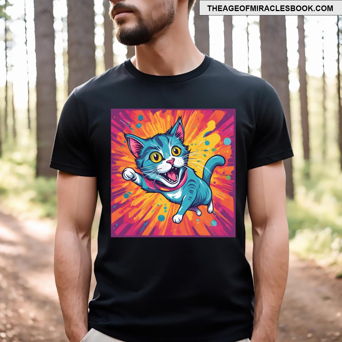 Funny Light Blue Cartoon Cat T-shirt