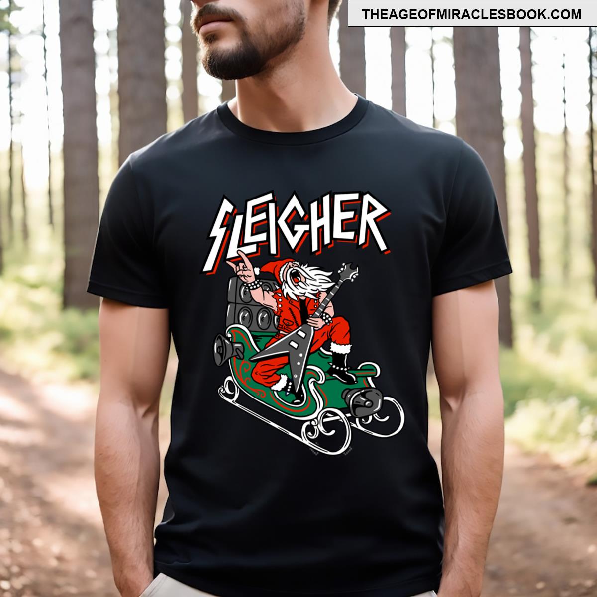 Ugly Christmas Sleigher Heavy Metal Santa T-shirt