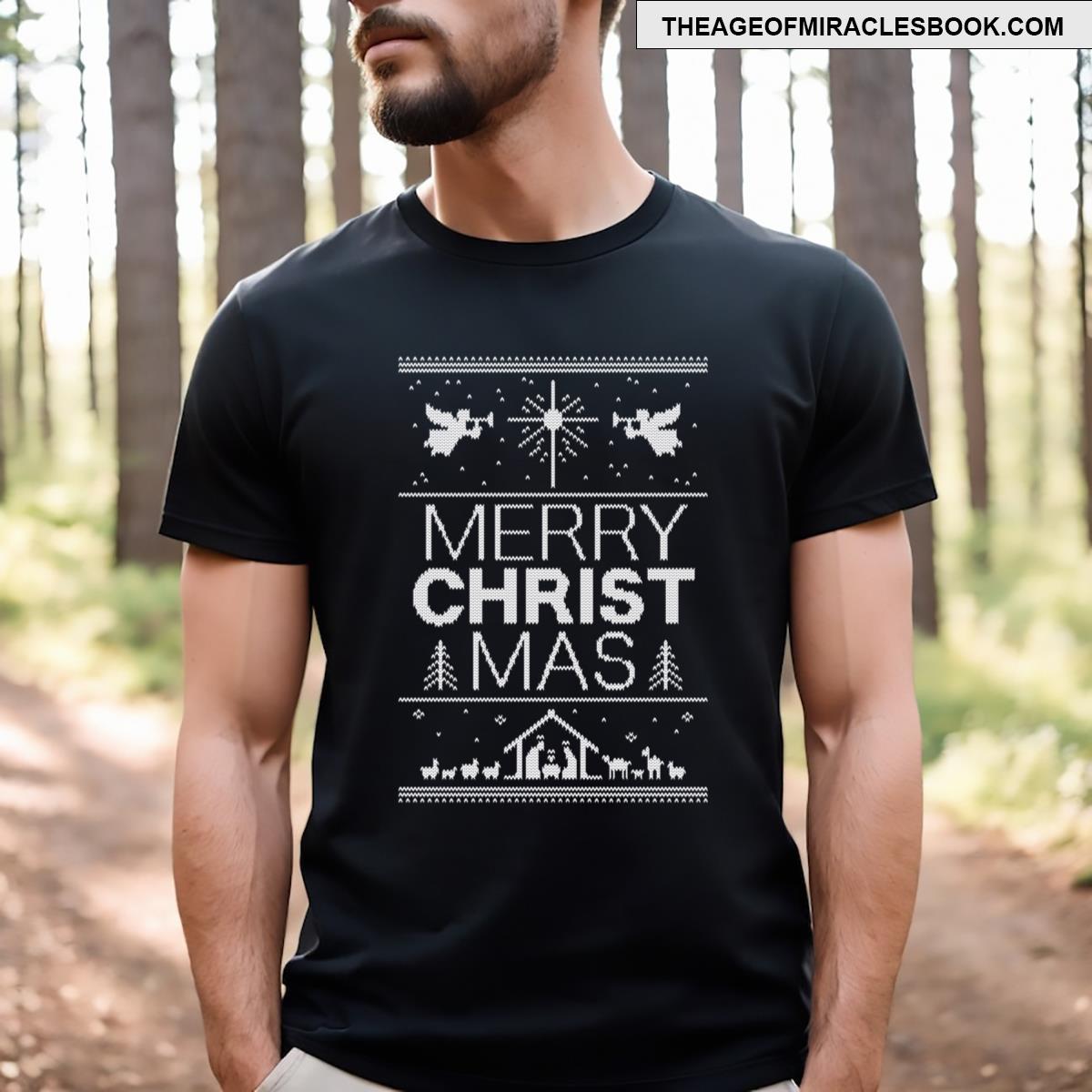 Ugly Christmas Scandinavian Blue Knit Merry Christ Mas Religious Christian T S T-shirt