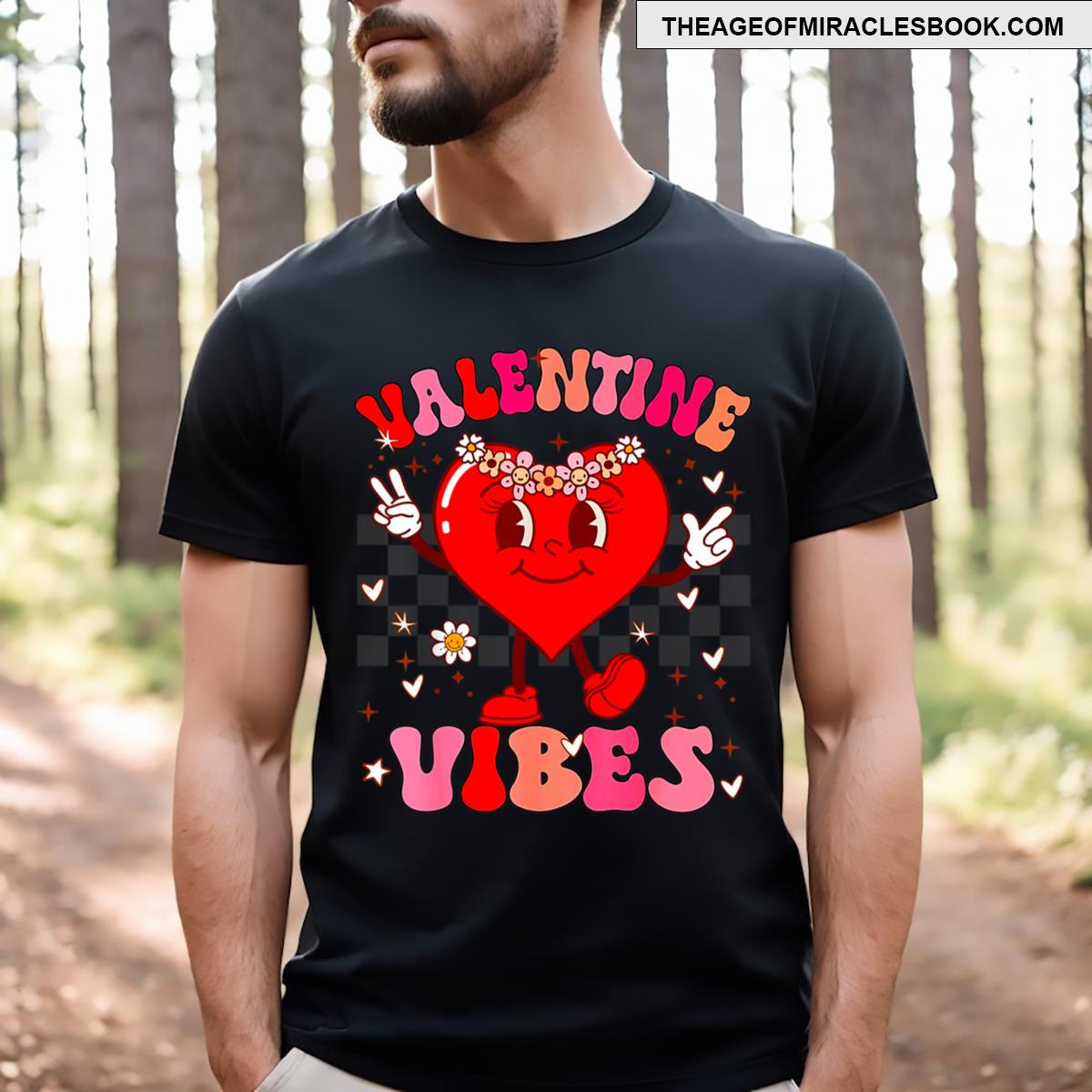 Groovy Checkered Valentine Vibes Valentines Day Girls T-shirt