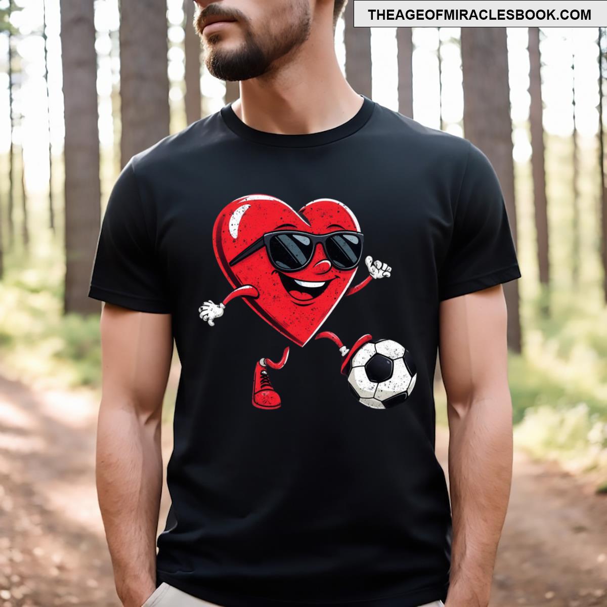Heart Playing Soccer Valentines Day Football Boys Girls Cute T-shirt