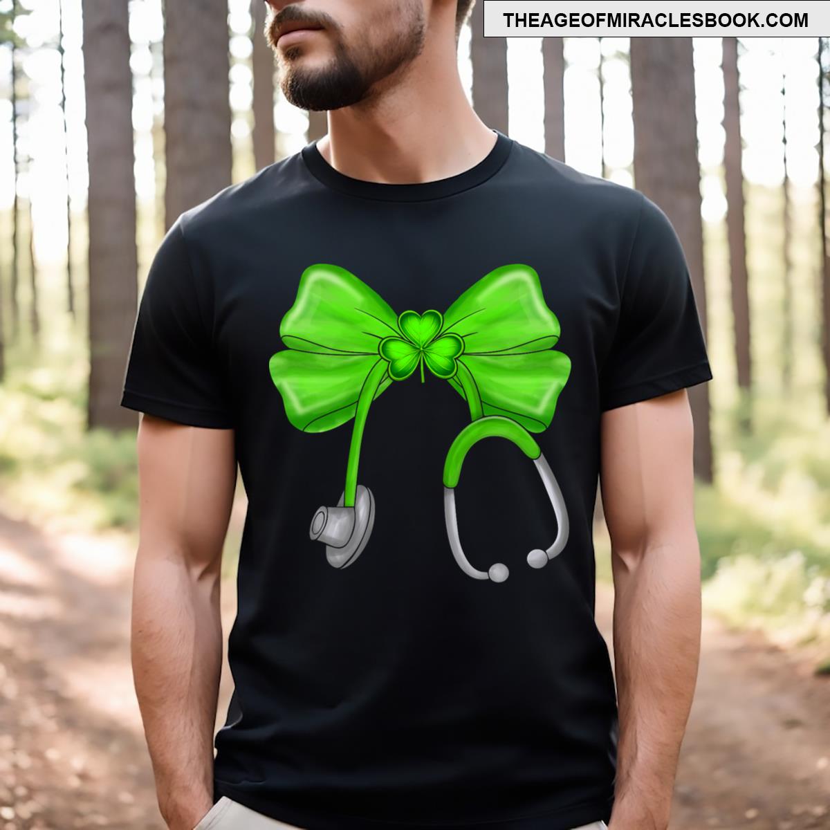 St Patricks Day Shamrock Coquette Bow Nurse Scrub Top T-shirt Shirt