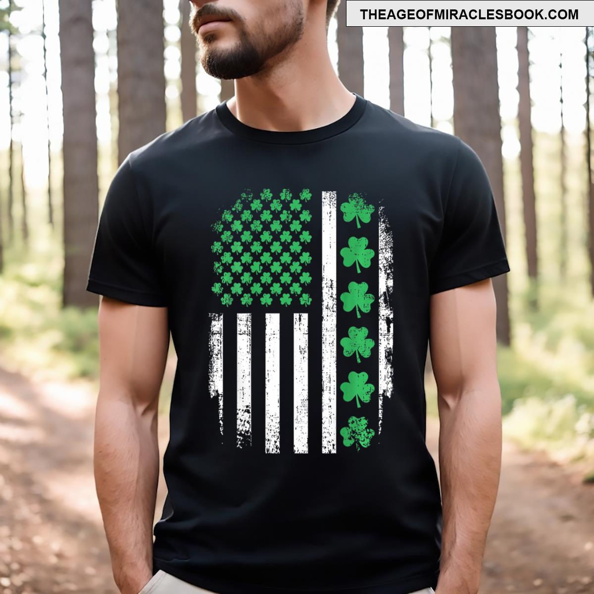 Trump On Back St Patricks Day Irish Usa Flag Shamrocks T-shirt