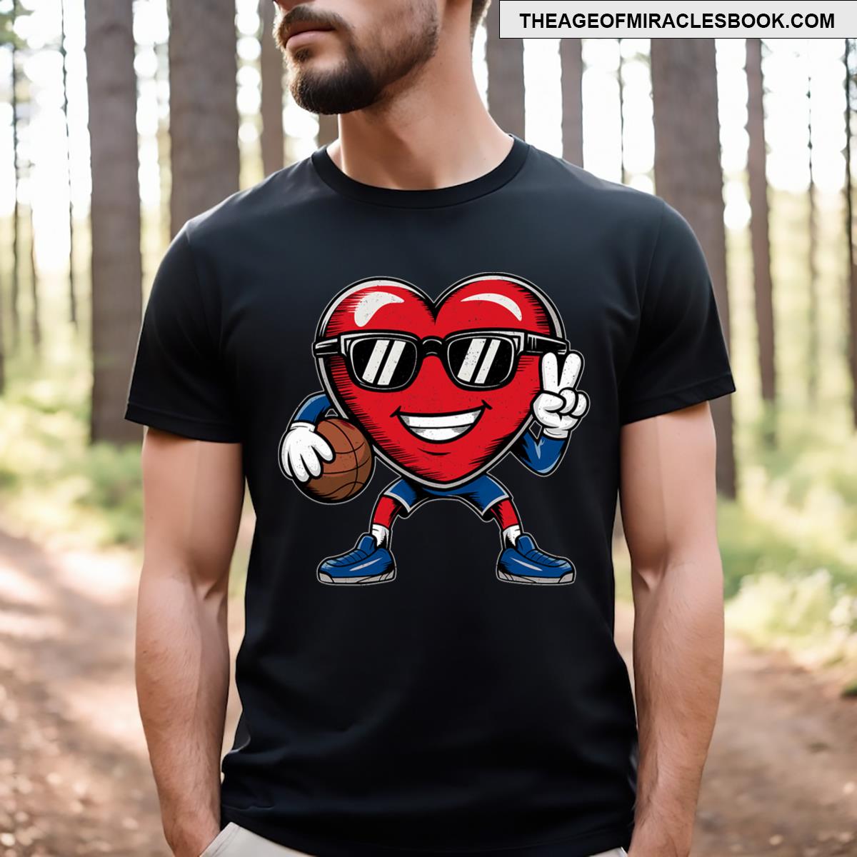 Heart Playing Basketball Valentines Day Basketball Boy Girl T-shirt